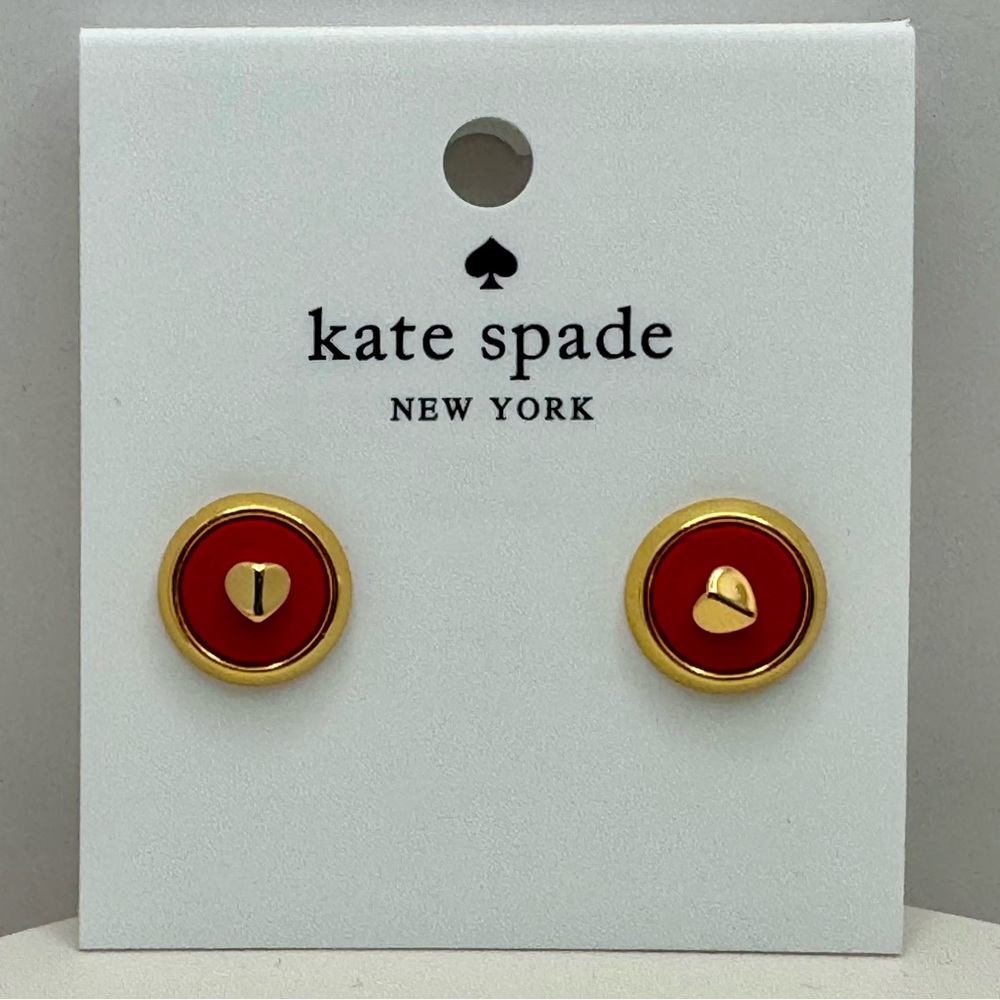 KATE SPADE Red Heartful Spade Leather Stud Earrings NEW